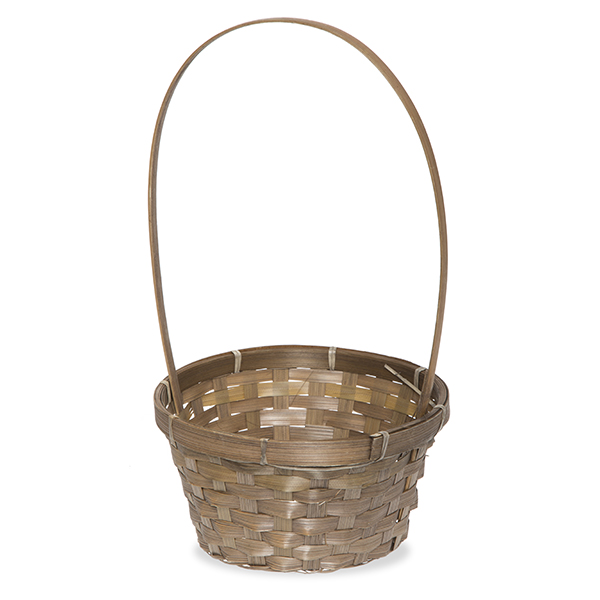Round Bamboo Tall Fixed Handle Basket 8in
