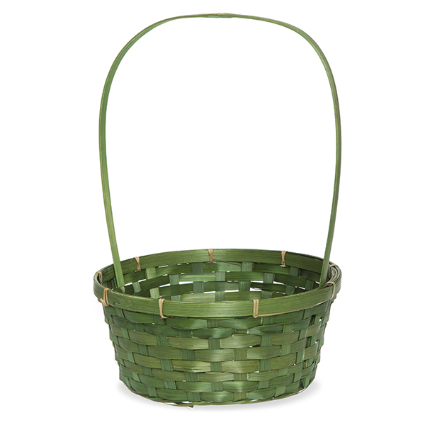 Round Bamboo Tall Fixed Handle Basket Large 10in