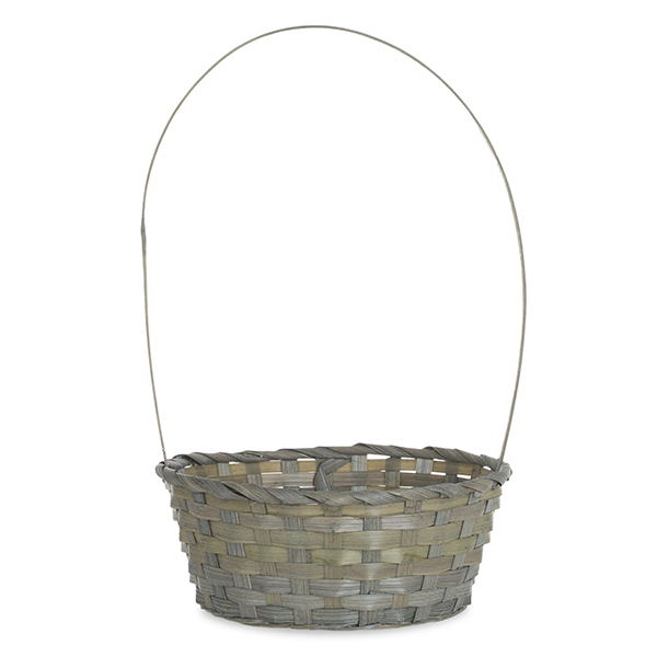Round Bamboo Tall Fixed Handle Basket Large 10in
