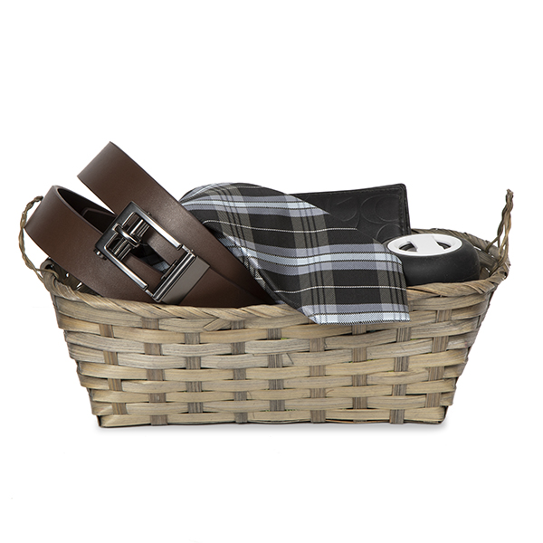 Rect Bamboo Utility Basket with Ear Handles - Grey 12in