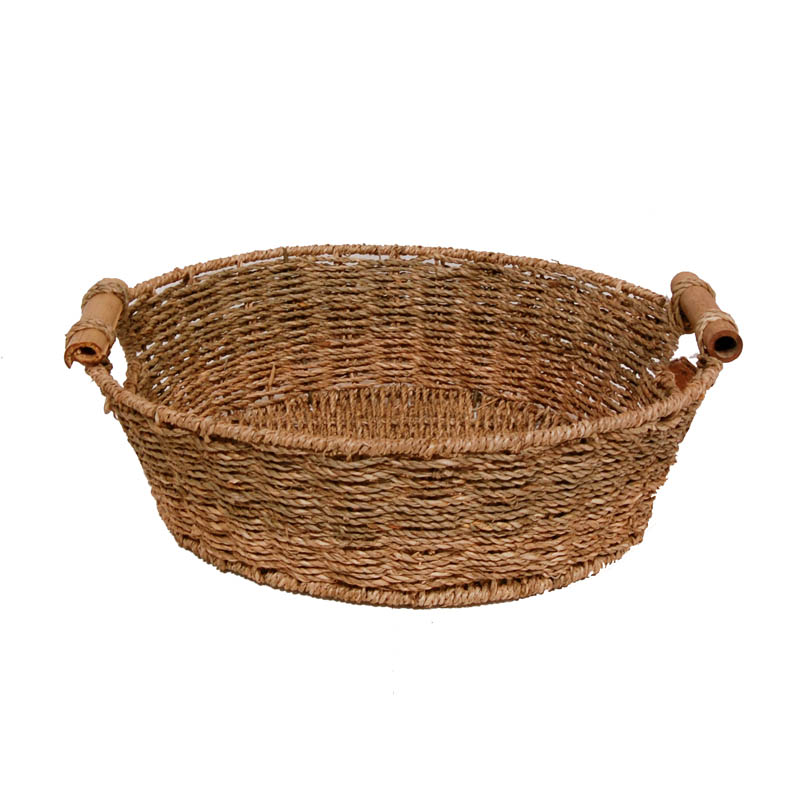 Kalani Round Sea Grass Basket with Bamboo Handle 13in