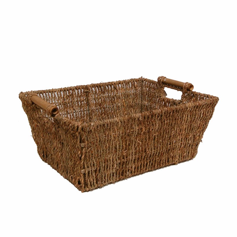 Kalani Med Sea Grass Utility Basket with Bamboo Handle 14in