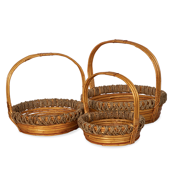 Round Willow Rope Weave Handle Basket - Set of Three