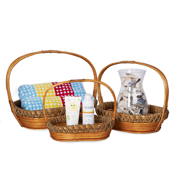 Oblong Willow Rope Weave Handle Basket - Set of Three