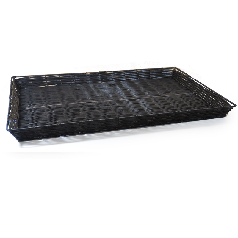 Shallow Rectangular Synthetic Wicker Tray 25in