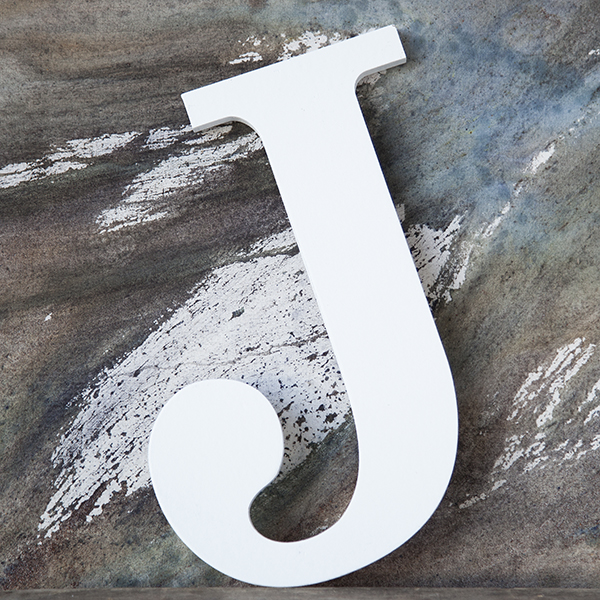 Wood Block Letter Painted White 14in J The Lucky Clover Trading Co